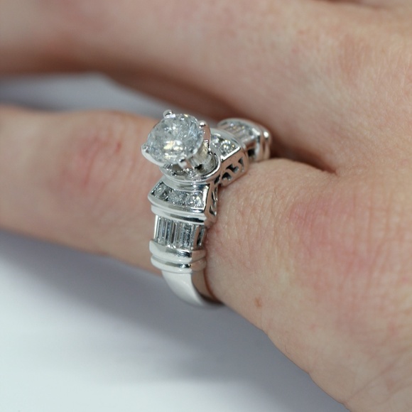 1.68 Carat 14k White Gold Diamonds Engagement Ring - Picture 7 of 12